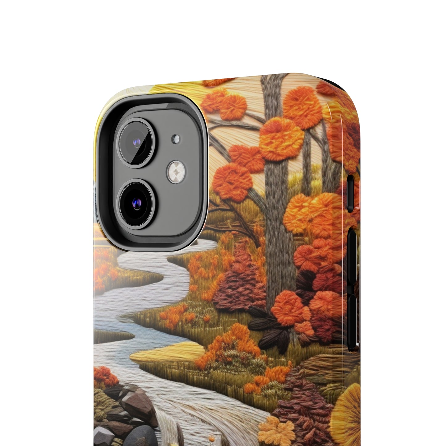 Enchanting Fall Landscape Phone Case | Vintage Boho Embroidery Style