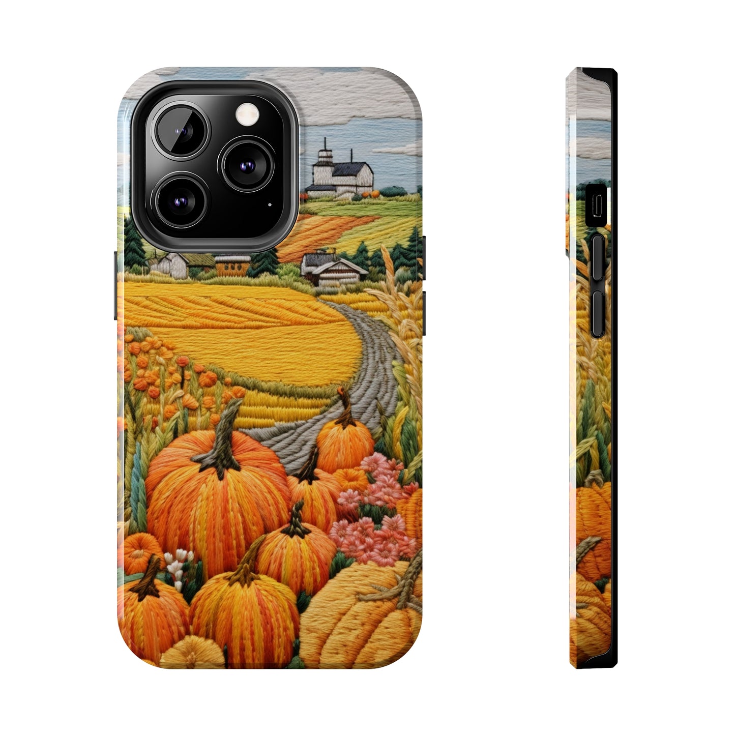 Harvest Hues: Halloween Pumpkin Patch | Embroidered Landscape for iPhone Range