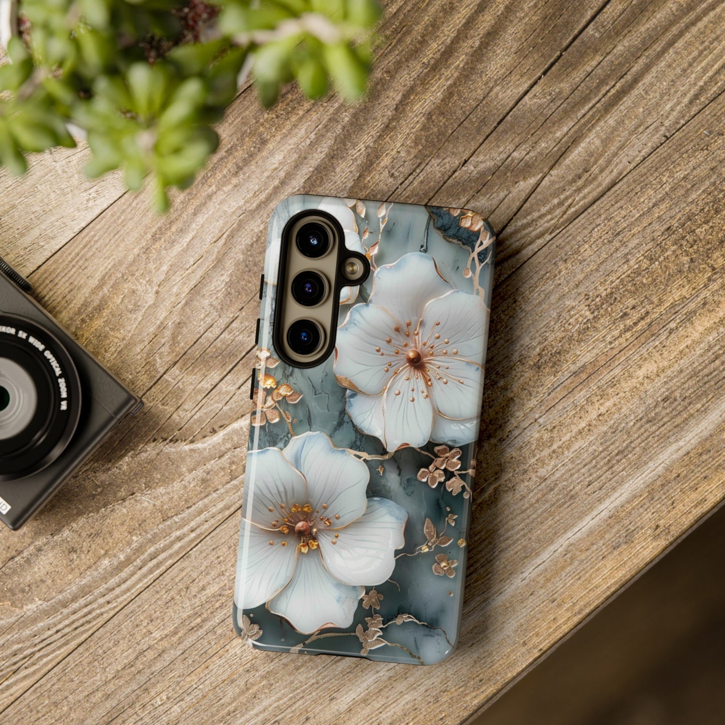 White Flower on Marble Stone  Phone Case