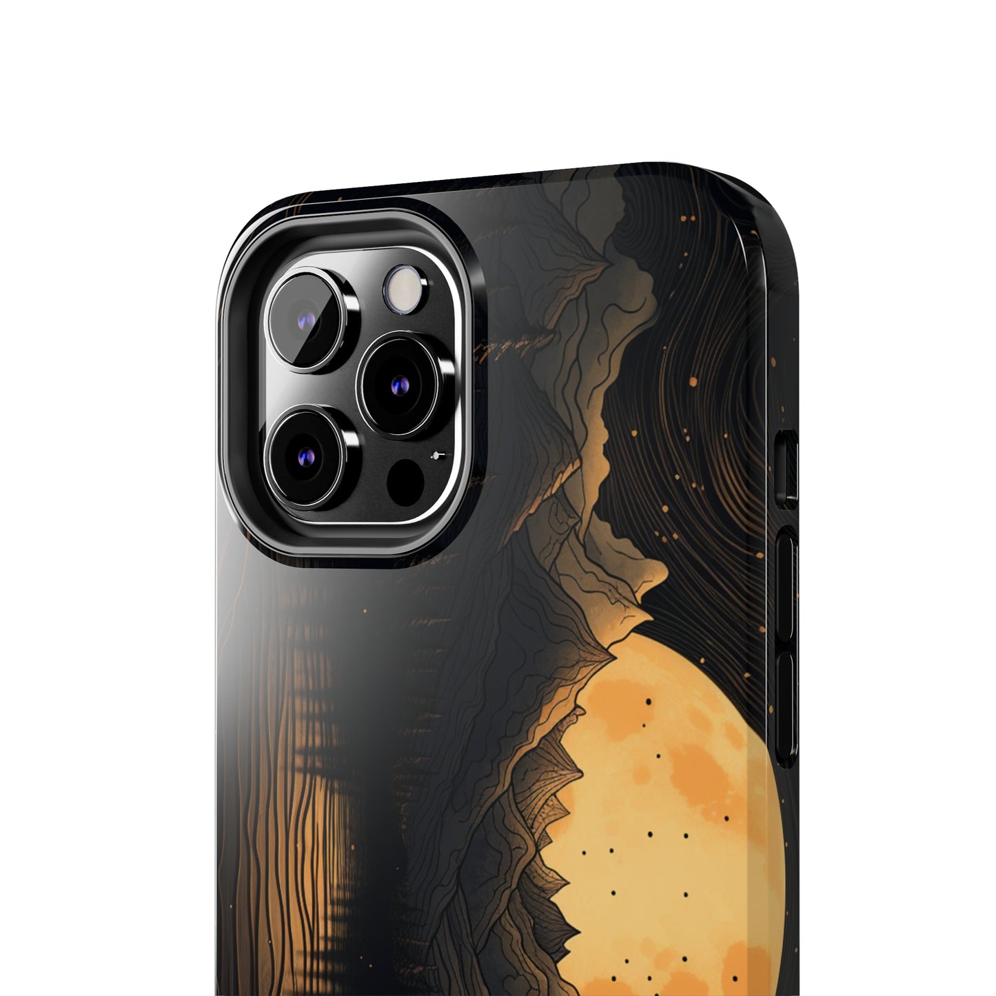 Abstract Landscape Black and Gold Mountains iPhone Case | Embrace the Mystical Full Moon