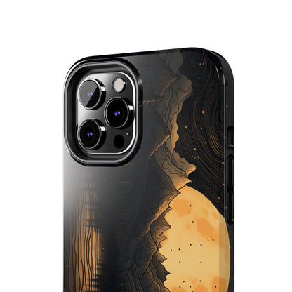 Abstract Landscape Black and Gold Mountains iPhone Case | Embrace the Mystical Full Moon