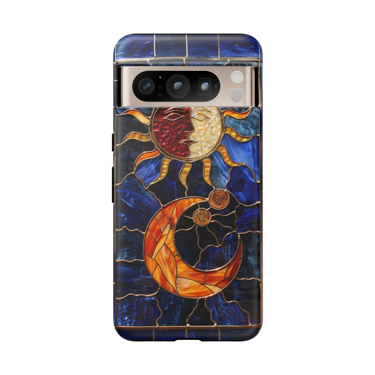 Celestial Stained Glass Moon and Stars iPhone 15 Case