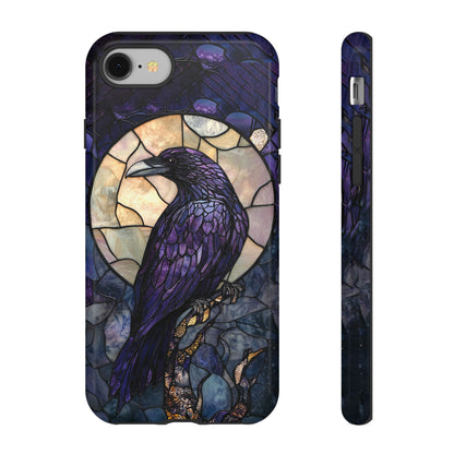 Halloween Phone Case Purple Raven Stained Glass Style Spooky Moon Phone Cover