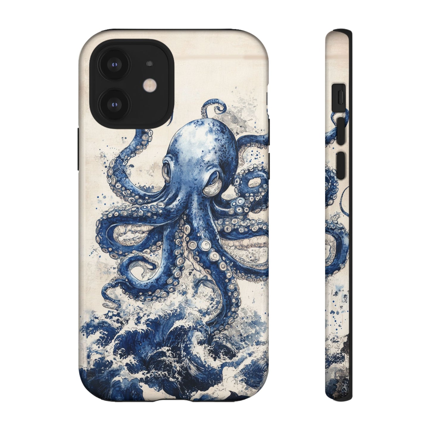 Vintage Japanese Art Style Blue Octopus and Waves Phone Cover