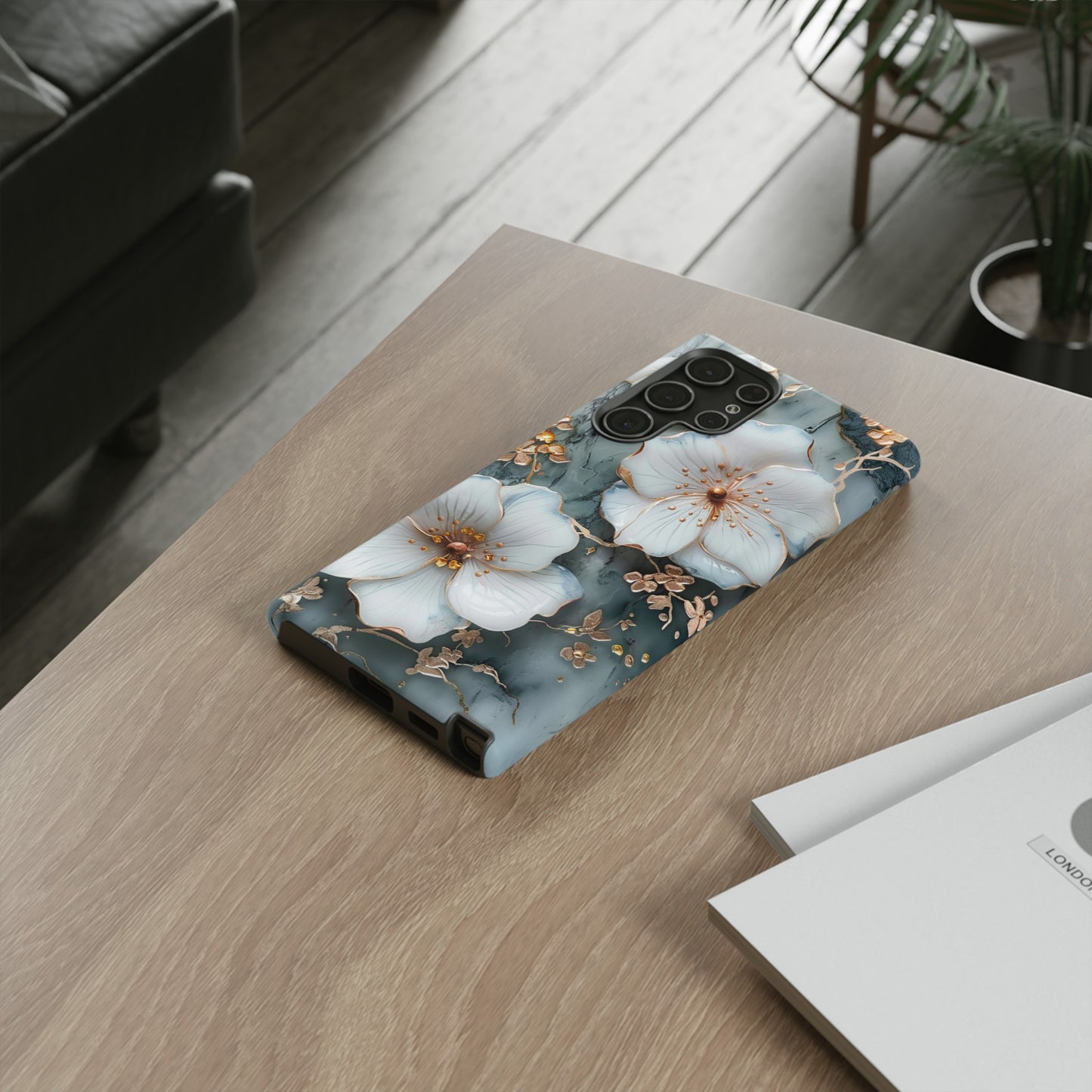 White Flower on Marble Stone  Phone Case