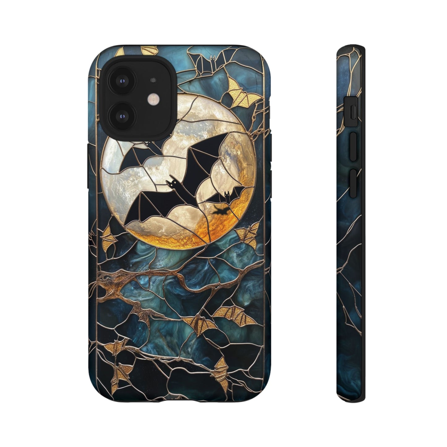 Halloween Phone Case Bats Stained Glass Style Spooky Moon Phone Cover