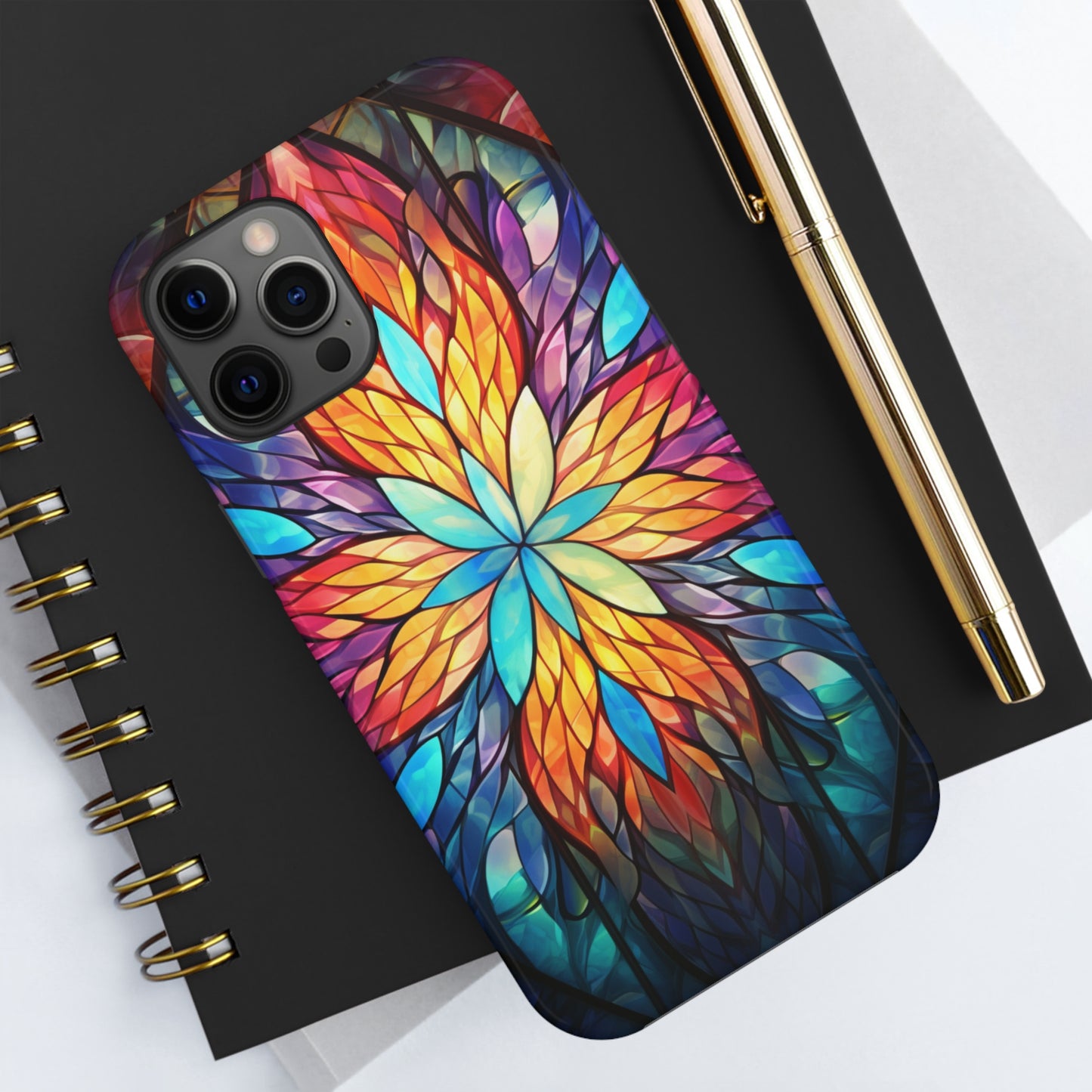 Stained Glass Tough iPhone Case | Trippy Psychedelic Colorful Flowers Floral Aesthetic Retro iPhone 14 Plus 13 12 7 8 Se Trendy Hippie Boho