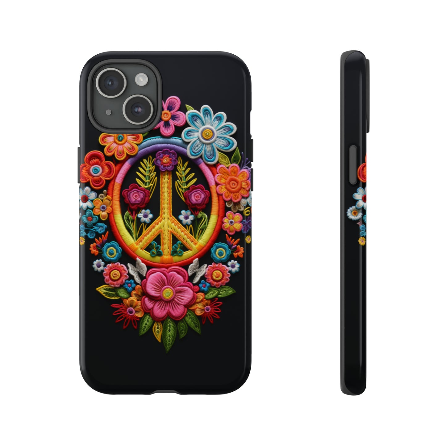 Peace Sign Embroidery Floral Hippie Style Phone Case