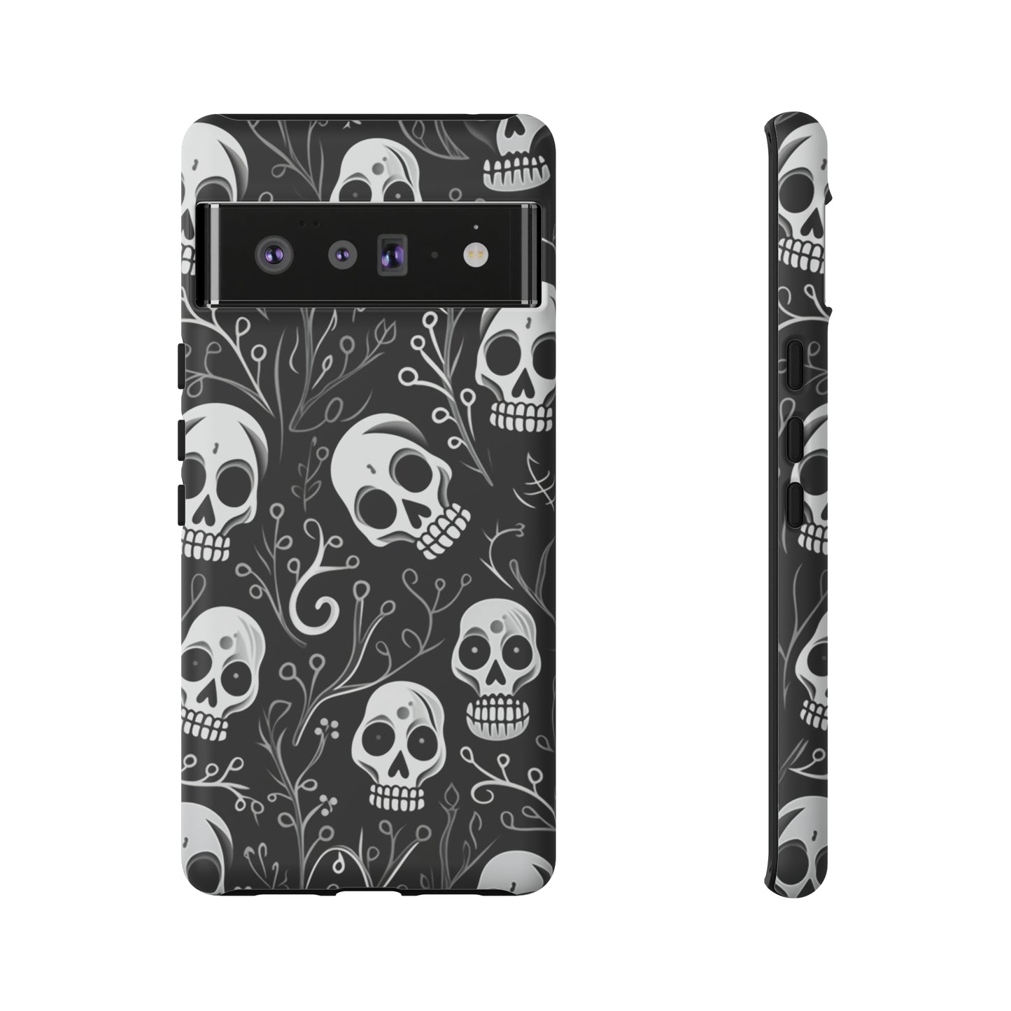 Join the Goth Side: Black Skull Floral Print | Mystical Elegance Case for iPhone, Samsung Galaxy, and Google Pixel