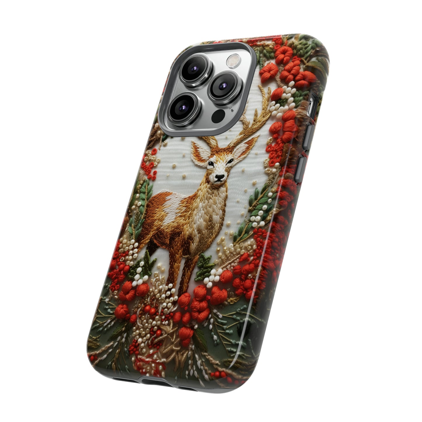 Embroidery Christmas Deer Floral Phone Case