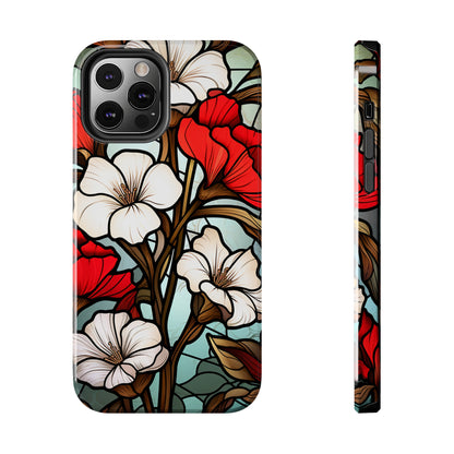 Red and White Floral Stained Glass iPhone Case