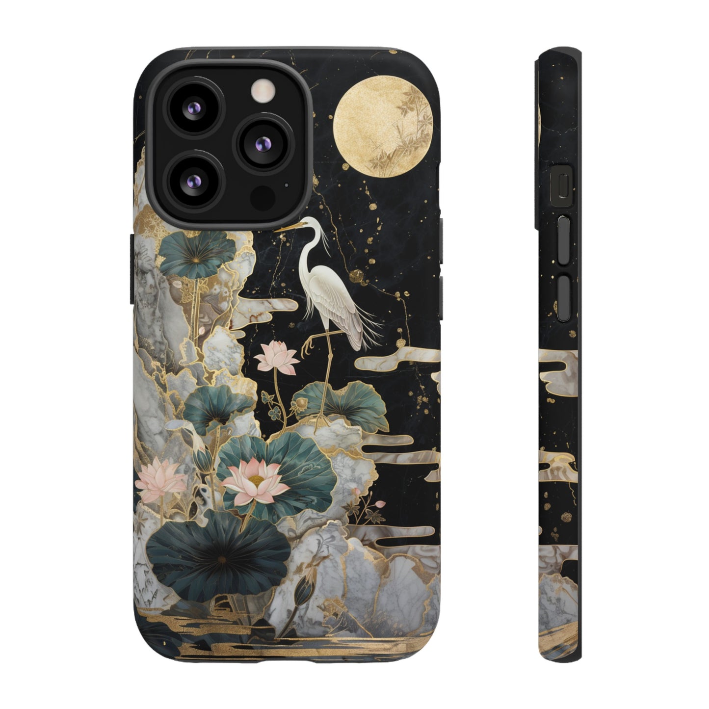 Heron and Moon Floral Zen Art Phone Case