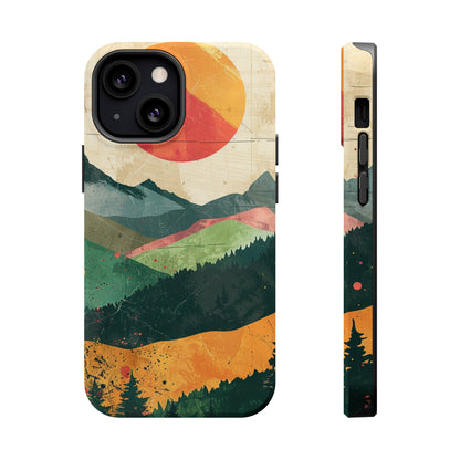 Retro Mountain Sunset Orange and Red MagSafe Phone Case