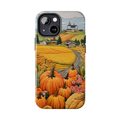 Harvest Hues: Halloween Pumpkin Patch | Embroidered Landscape for iPhone Range