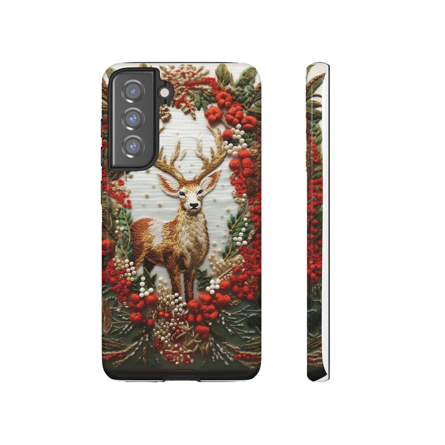 Embroidery Christmas Deer Floral Phone Case