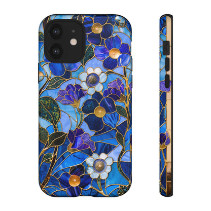 Blue Floral Stained Glass Gold Inlay Wild Flowers Phone Case