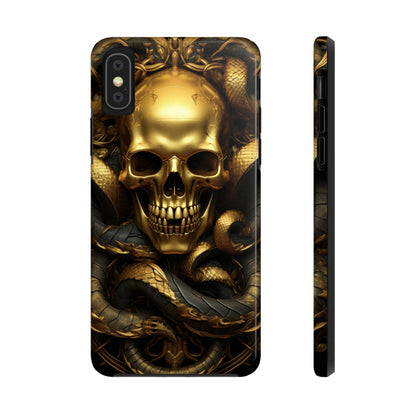 iPhone 14 Case Dark Elegance: Gold Skulls and Snakes Tough iPhone Case | An Edgy Goth Delight