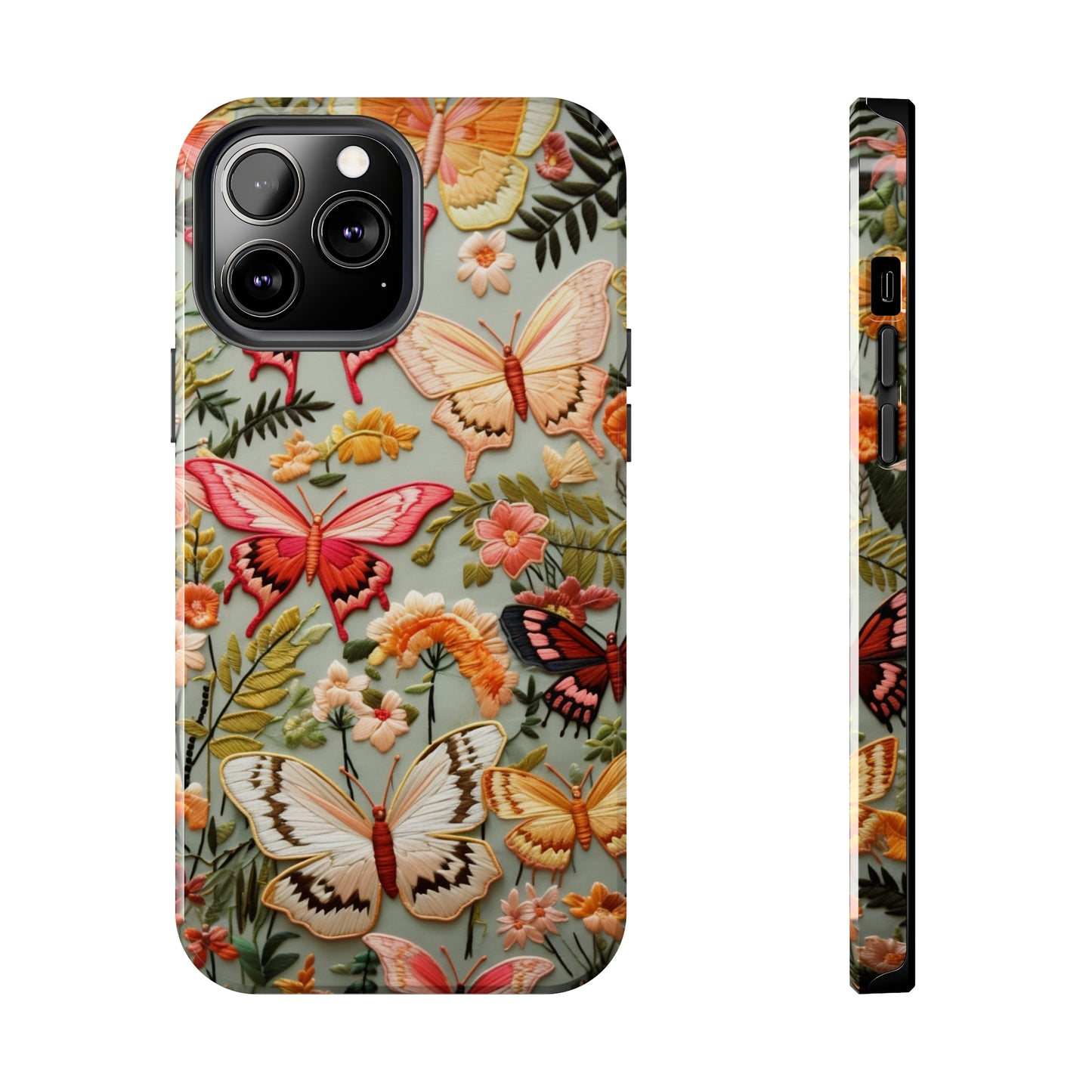 Embroidery Butterflies iPhone Case | Whimsical Elegance and Nature's Beauty in Handcrafted Detail