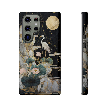 Heron and Moon Floral Zen Art Phone Case