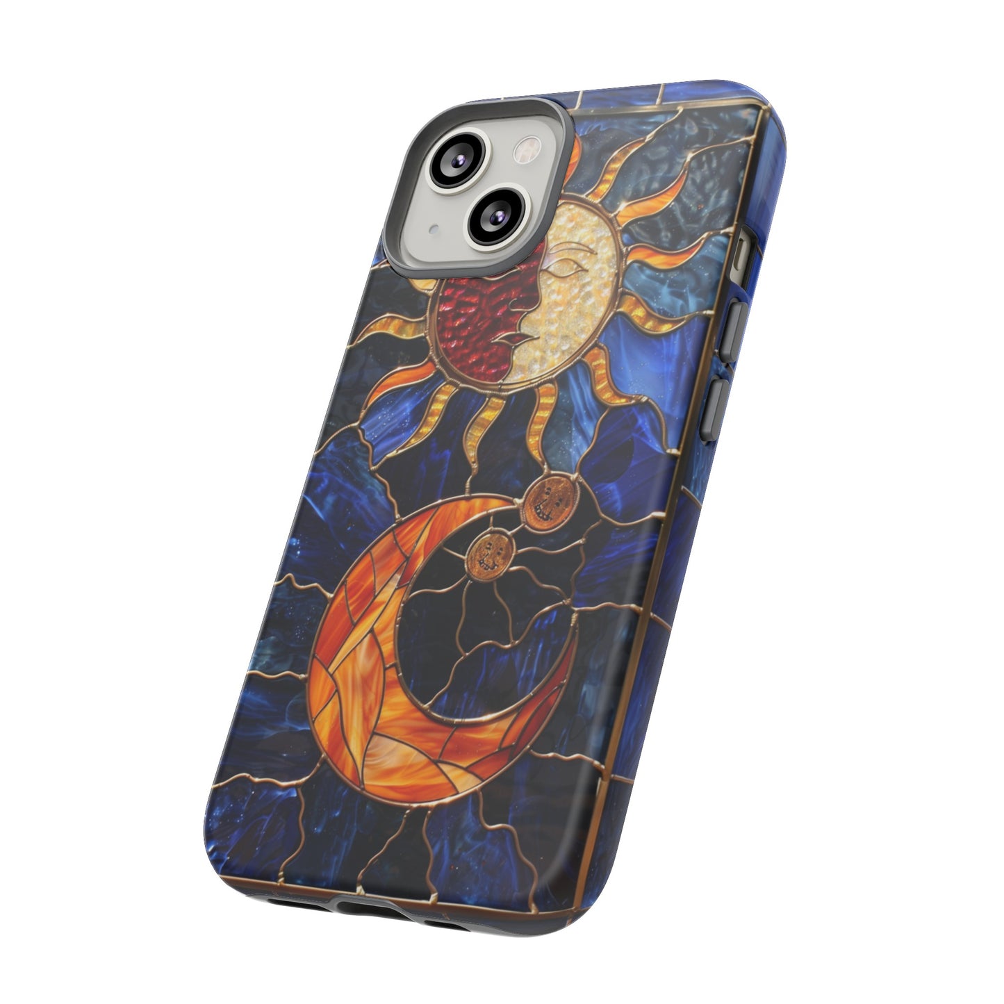 Celestial Stained Glass Moon and Stars iPhone 15 Case