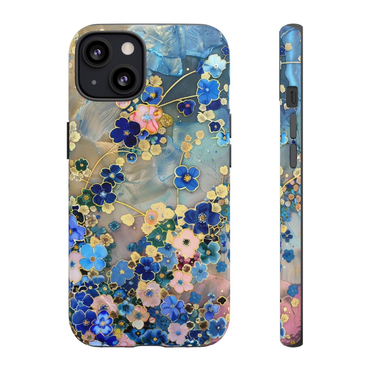 Forget Me Nots Gold Color Splash Floral Design Phone Case