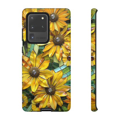 Yellow and Gold Daisy Mosaic Stained Glass Phone Case for iPhone 15, 14, Pro Max, 13, 12 & Samsung Galaxy S23, S22, S21, Google Pixel