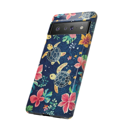 Undersea Floral Blue Sea Turtle Phone Case