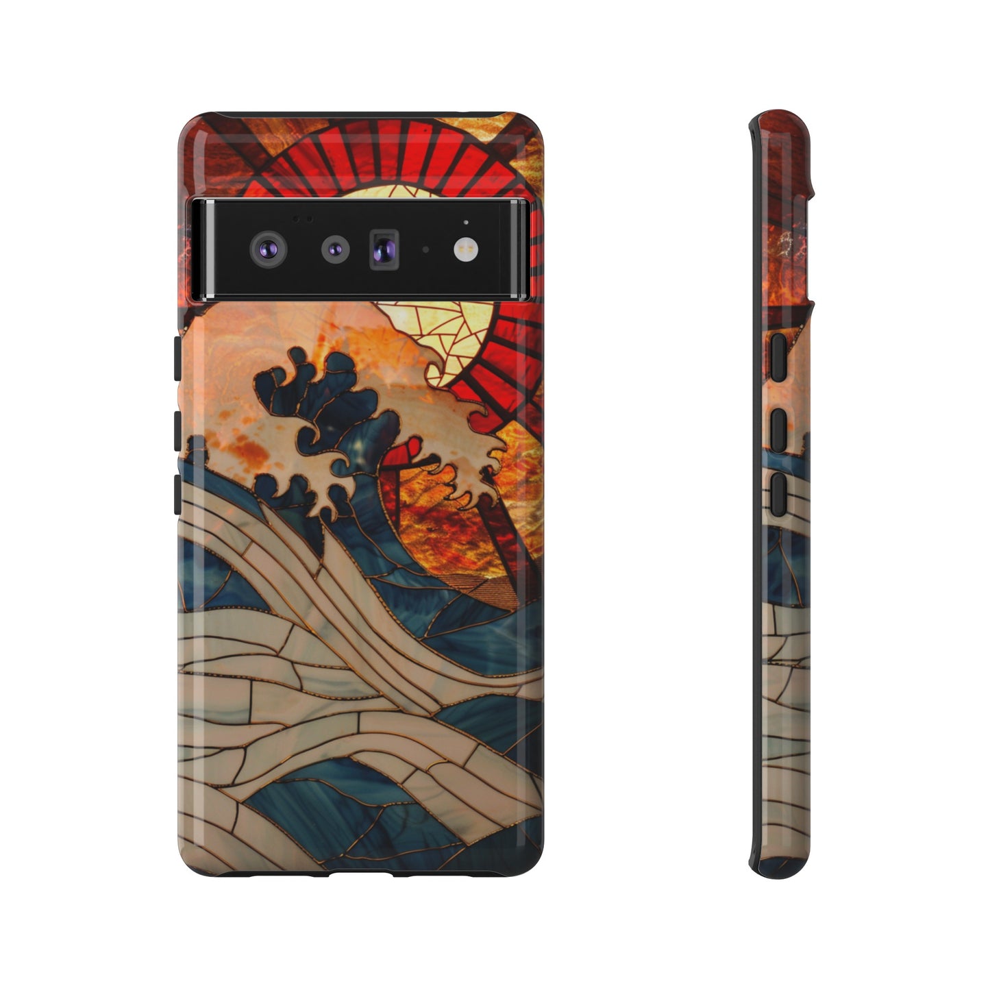 Japanese Rising Sun Phone Case Stained Glass Ocean Wave