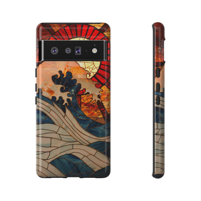 Japanese Rising Sun Phone Case Stained Glass Ocean Wave