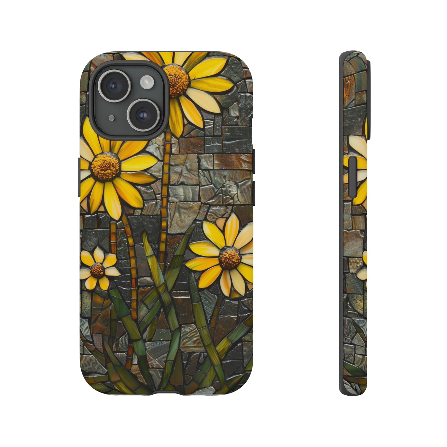 Yellow and Gold Daisy Mosaic Stained Glass Phone Case for iPhone 15, 14, Pro Max, 13, 12 & Samsung Galaxy S23, S22, S21, Google Pixel