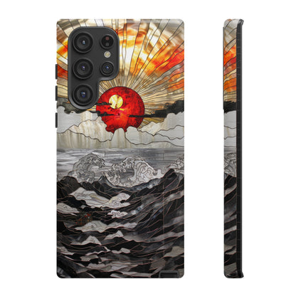 Japanese Rising Sun Phone Case Stained Glass Ocean Wave Phone Cover iPhone 15 Case