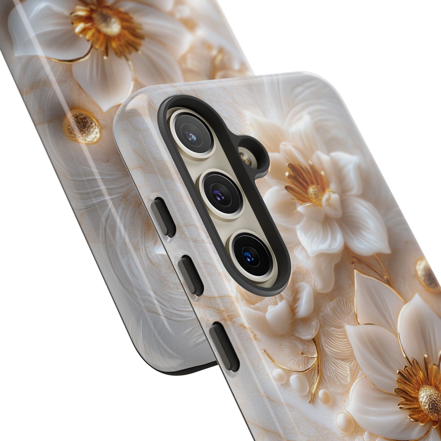 Gold Floral Art Deco White Marble Phone Case