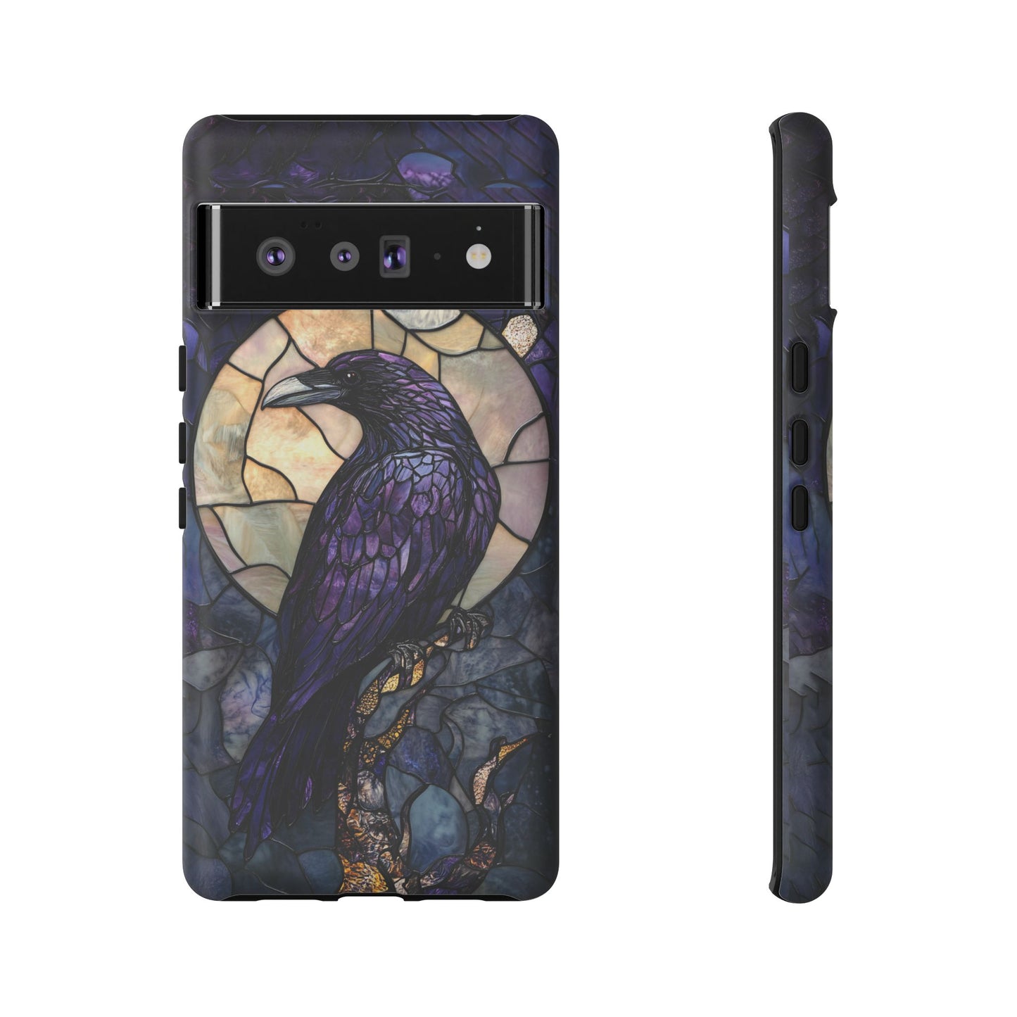 Halloween Phone Case Purple Raven Stained Glass Style Spooky Moon Phone Cover