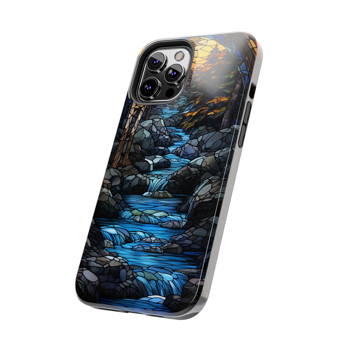 Stained Glass Stone Bridge and River Phone Case: Art Nouveau Floral Design | Bohemian Elegance Compatible with iPhone 14 Pro Max