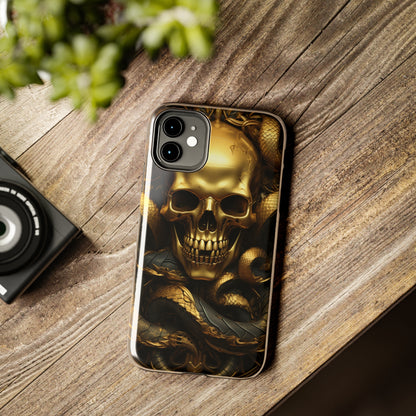 iPhone 14 Case Dark Elegance: Gold Skulls and Snakes Tough iPhone Case | An Edgy Goth Delight