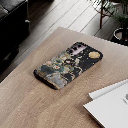 Heron and Moon Floral Zen Art Phone Case