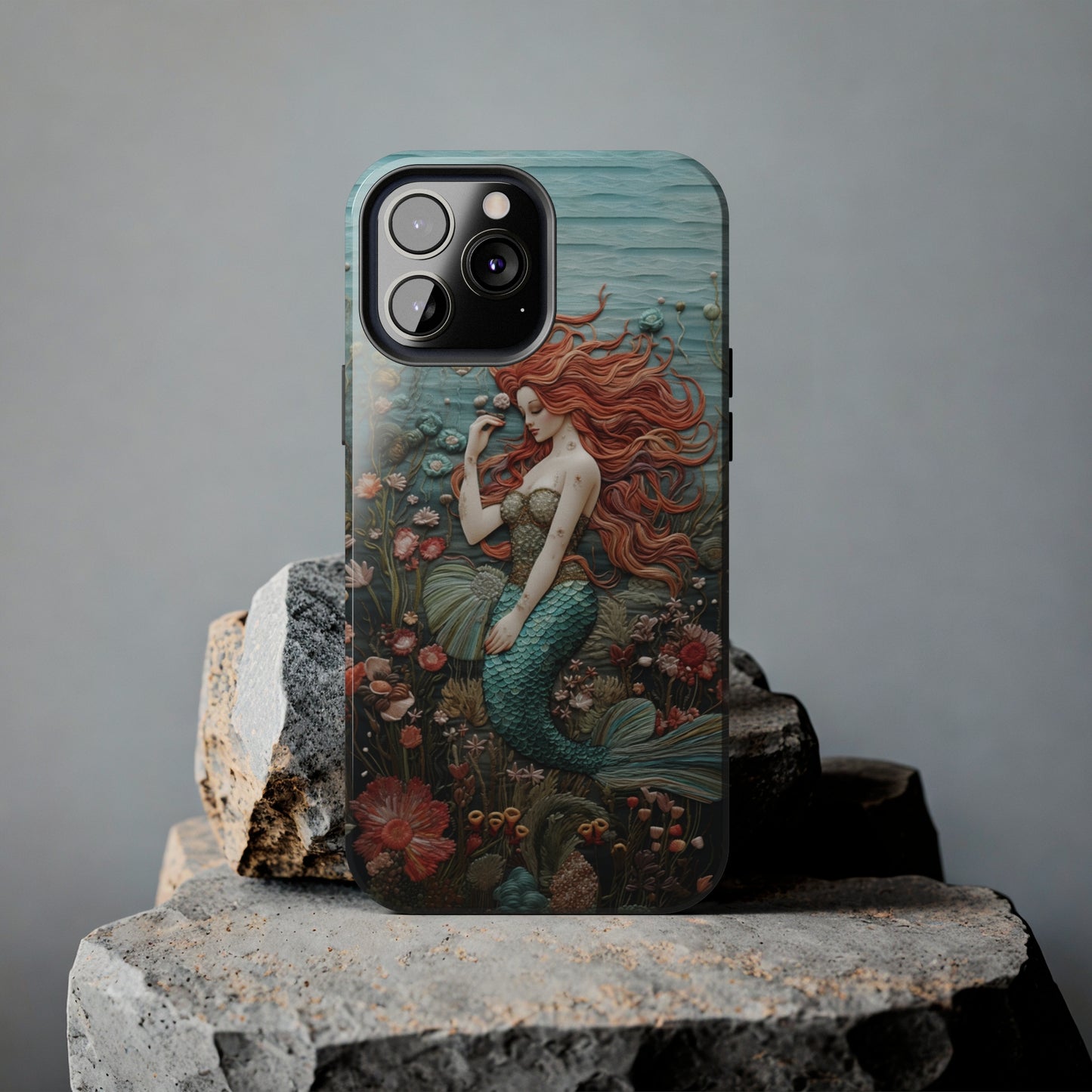 Siren's Song: Mermaid Elegance Apple Phone Case | Embroidery-Inspired iPhone Case