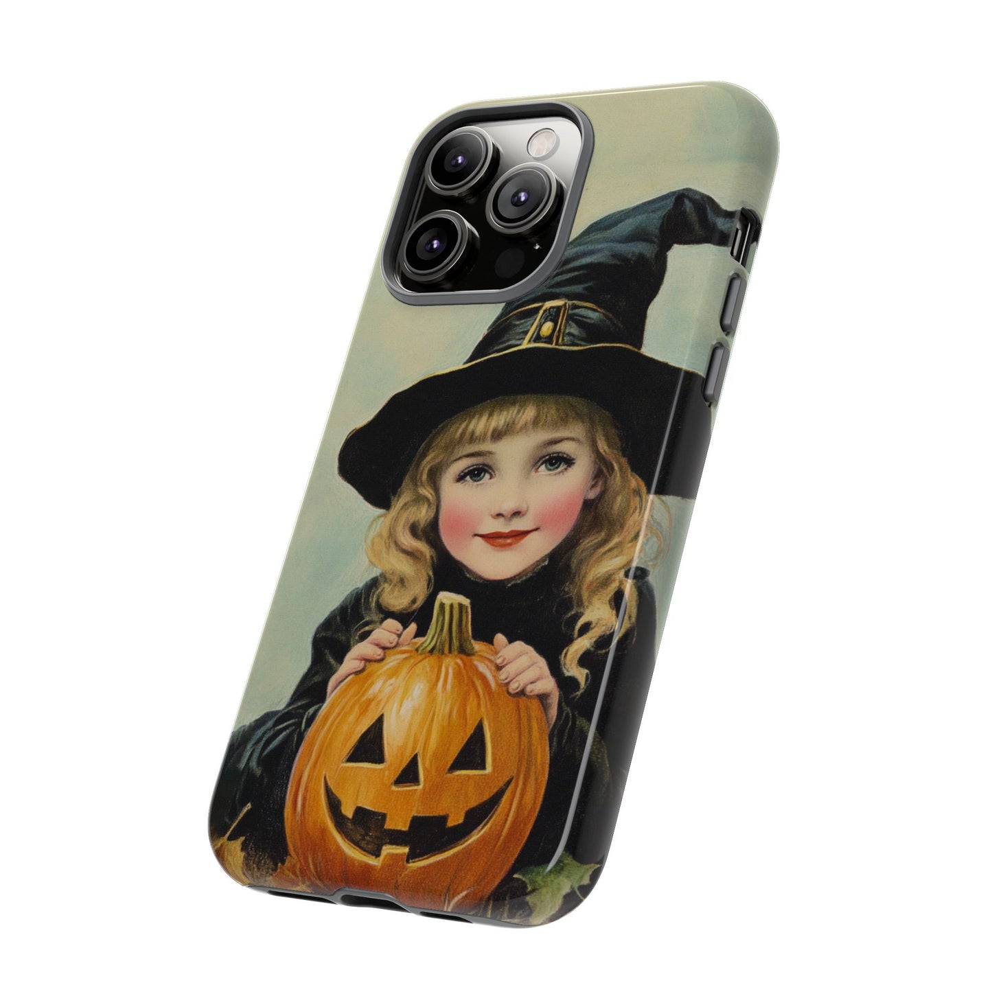 Vintage Halloween Card Witch and Jack-o'-lantern Phone Cover