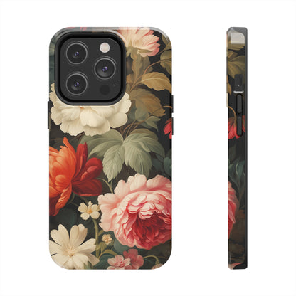 Vintage Floral Aesthetic Phone Tough Case | Antique Elegance for iPhone 11, 12, 13, 14