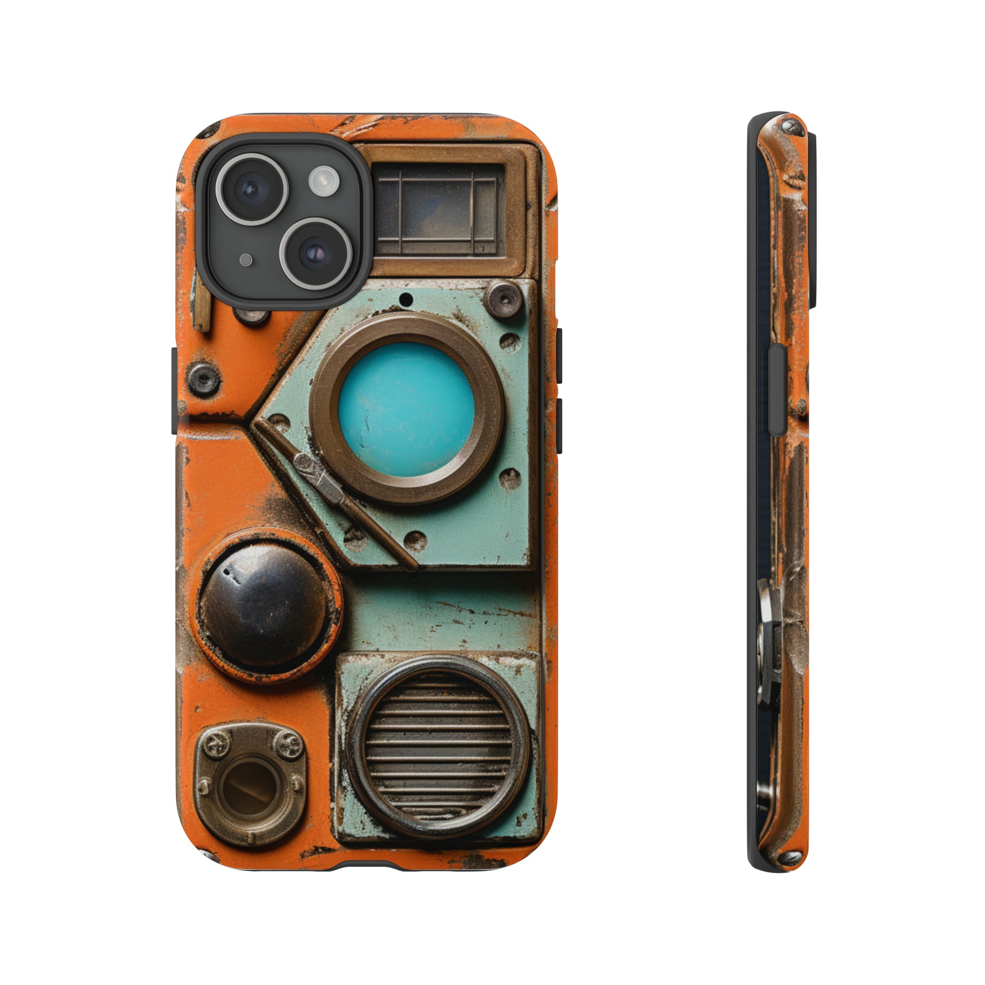 Cyberpunk walkie talkie design on iPhone 15 case