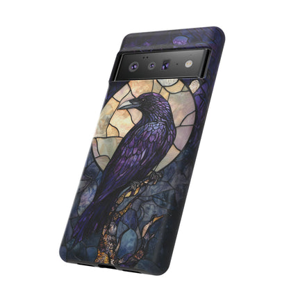 Halloween Phone Case Purple Raven Stained Glass Style Spooky Moon Phone Cover