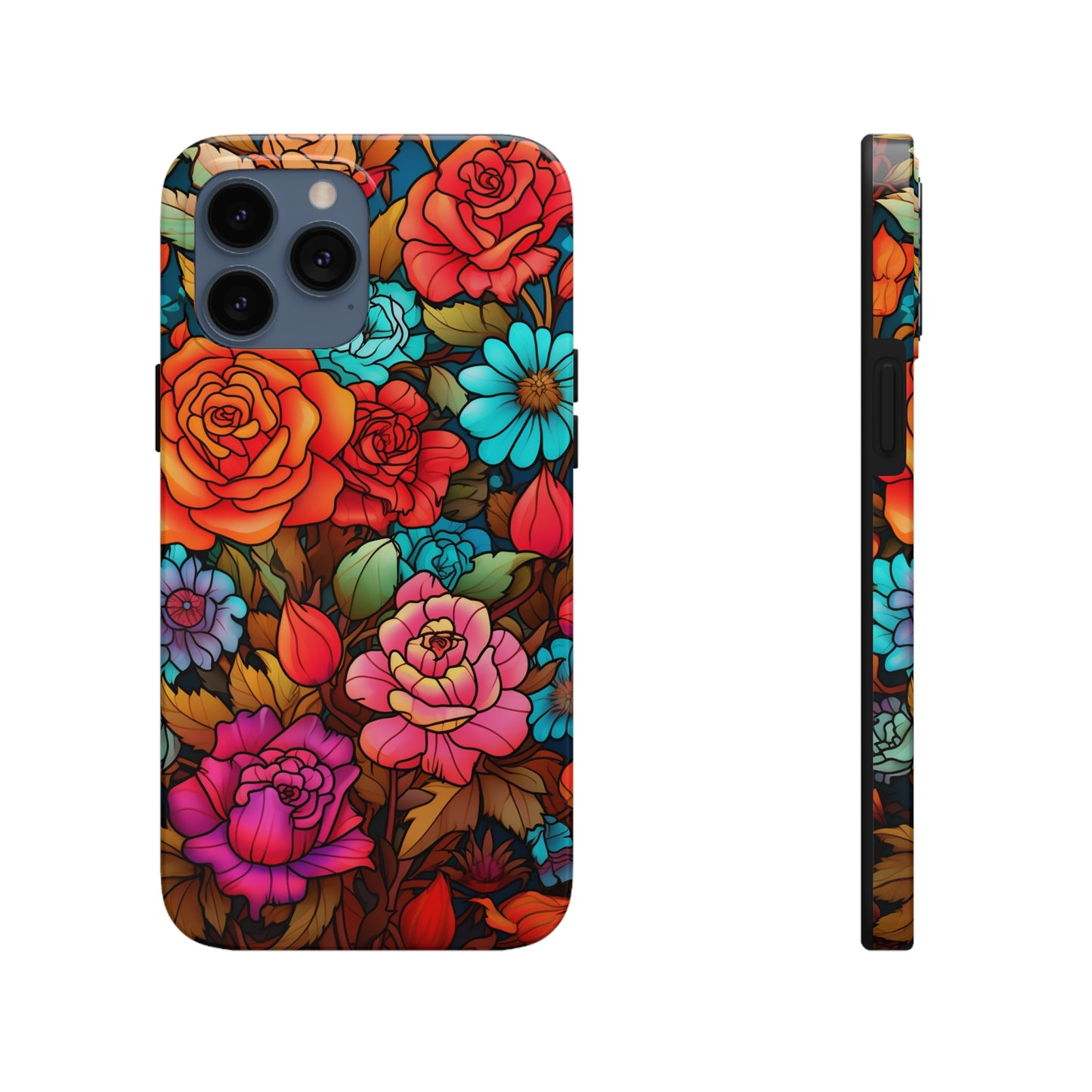 Stained Glass Tough iPhone Case | Trippy Psychedelic Flowers Floral Aesthetic Retro iPhone 14 Plus 13 12 7 8 Se Trendy Hippie Boho