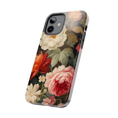 Vintage Floral Aesthetic Phone Tough Case | Antique Elegance for iPhone 11, 12, 13, 14