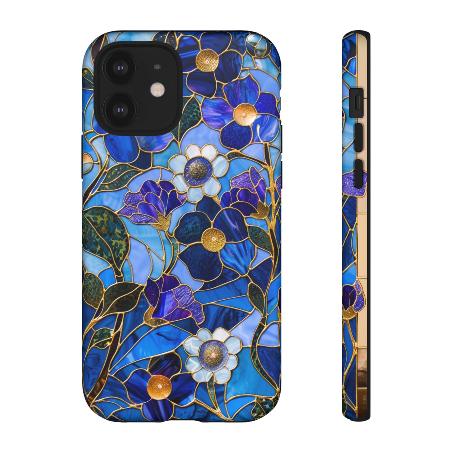 Blue Floral Stained Glass Gold Inlay Wild Flowers Phone Case