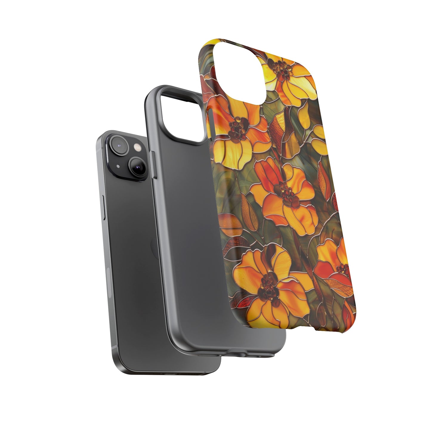 Orange Floral Phone Case Stained Glass Style