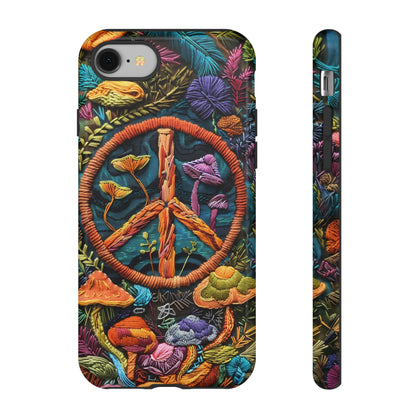 Embroidery Style Magic Mushrooms and Peace Sign Phone Case