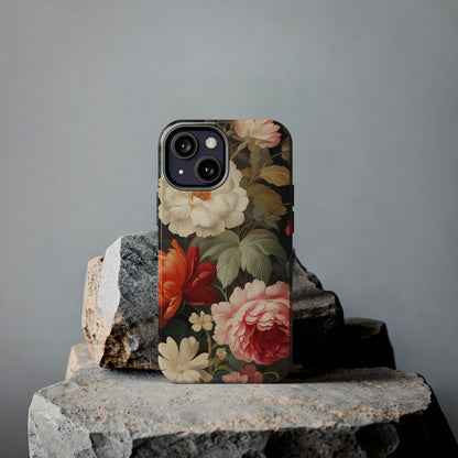 Vintage Floral Aesthetic Phone Tough Case | Antique Elegance for iPhone 11, 12, 13, 14