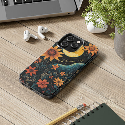 Boho Meets Cottagecore: Floral Sun, Moon & Stars iPhone Case – A Celestial Delight