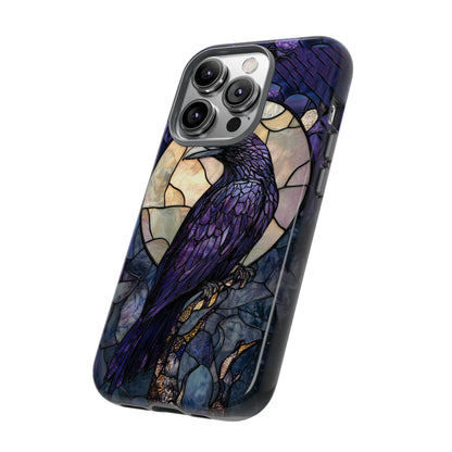 Halloween Phone Case Purple Raven Stained Glass Style Spooky Moon Phone Cover