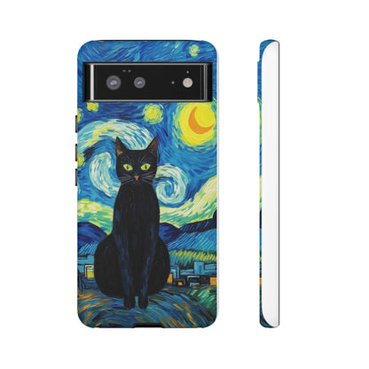 Starry Night Van Gogh Black Cat iPhone, Samsung Galaxy, Google Pixel  Case | Embrace Artistic Whimsy and Feline Charm